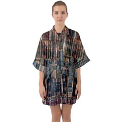 Abstract Colorful Texture Half Sleeve Satin Kimono 