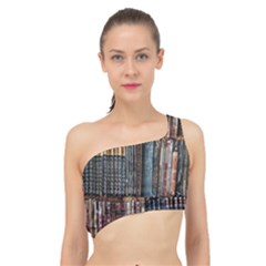 Abstract Colorful Texture Spliced Up Bikini Top 