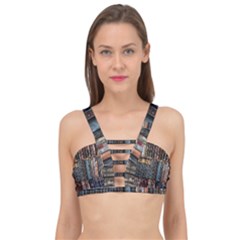 Abstract Colorful Texture Cage Up Bikini Top