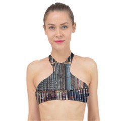 Abstract Colorful Texture High Neck Bikini Top