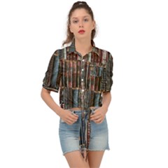Abstract Colorful Texture Tie Front Shirt 