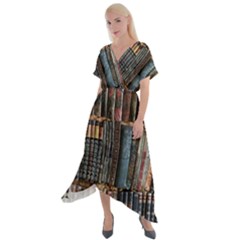 Abstract Colorful Texture Cross Front Sharkbite Hem Maxi Dress