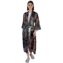 Abstract Colorful Texture Maxi Satin Kimono