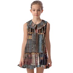 Abstract Colorful Texture Kids  Pilgrim Collar Ruffle Hem Dress