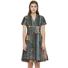 Abstract Colorful Texture Short Sleeve Waist Detail Dress