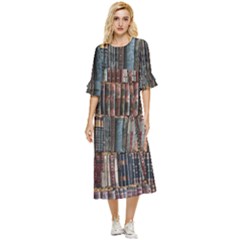 Abstract Colorful Texture Double Cuff Midi Dress