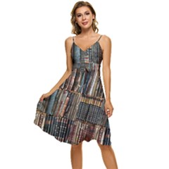 Abstract Colorful Texture Sleeveless Tie Front Chiffon Dress