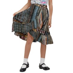 Abstract Colorful Texture Kids  Ruffle Flared Wrap Midi Skirt