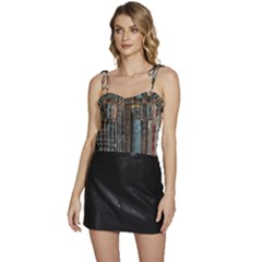 Abstract Colorful Texture Flowy Camisole Tie Up Top