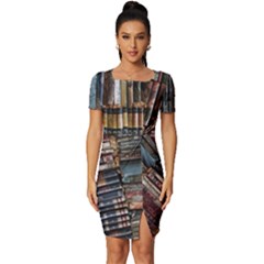 Abstract Colorful Texture Fitted Knot Split End Bodycon Dress