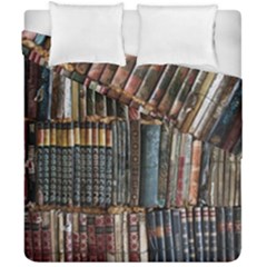 Assorted Title Of Books Piled In The Shelves Assorted Book Lot Inside The Wooden Shelf Duvet Cover Double Side (California King Size)