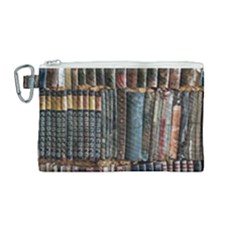 Assorted Title Of Books Piled In The Shelves Assorted Book Lot Inside The Wooden Shelf Canvas Cosmetic Bag (Medium)