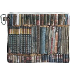 Assorted Title Of Books Piled In The Shelves Assorted Book Lot Inside The Wooden Shelf Canvas Cosmetic Bag (xxxl) by Bedest