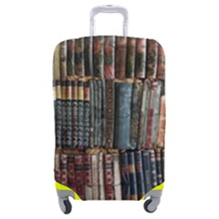 Assorted Title Of Books Piled In The Shelves Assorted Book Lot Inside The Wooden Shelf Luggage Cover (medium) by Bedest