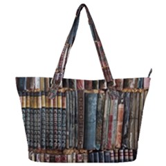 Assorted Title Of Books Piled In The Shelves Assorted Book Lot Inside The Wooden Shelf Full Print Shoulder Bag by Bedest