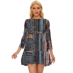 Pile Of Books Photo Of Assorted Book Lot Backyard Antique Store Long Sleeve Babydoll Dress