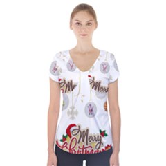 Merry Christmas  Short Sleeve Front Detail Top by bego