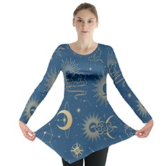 Asian Seamless Galaxy Pattern Long Sleeve Tunic 