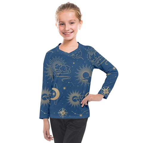 Asian Seamless Galaxy Pattern Kids  Long Mesh T-shirt by Cemarart