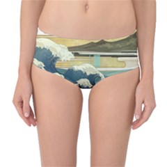 Sea Asia Waves Japanese Art The Great Wave Off Kanagawa Mid-waist Bikini Bottoms by Cemarart