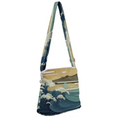 Sea Asia Waves Japanese Art The Great Wave Off Kanagawa Zipper Messenger Bag by Cemarart