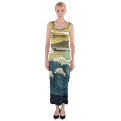 Sea Asia Waves Japanese Art The Great Wave Off Kanagawa Fitted Maxi Dress by Cemarart