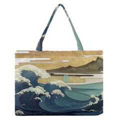 Sea Asia Waves Japanese Art The Great Wave Off Kanagawa Zipper Medium Tote Bag