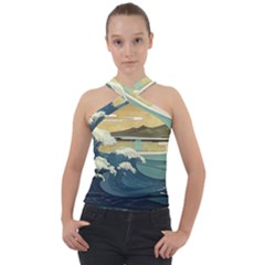 Sea Asia Waves Japanese Art The Great Wave Off Kanagawa Cross Neck Velour Top by Cemarart