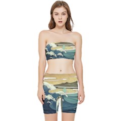 Sea Asia Waves Japanese Art The Great Wave Off Kanagawa Stretch Shorts And Tube Top Set by Cemarart