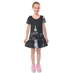 Photography Of Buildings New York City  Nyc Skyline Kids  Short Sleeve Velvet Dress