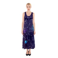 Realistic Night Sky With Constellations Sleeveless Maxi Dress