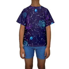 Realistic Night Sky With Constellations Kids  Short Sleeve Swimwear