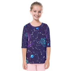 Realistic Night Sky With Constellations Kids  Quarter Sleeve Raglan T-Shirt
