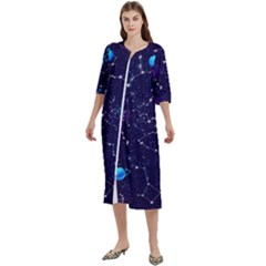 Realistic Night Sky With Constellations Women s Cotton 3/4 Sleeve Night Gown