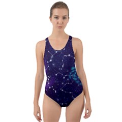 Realistic Night Sky With Constellations Cut-Out Back One Piece Swimsuit