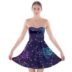 Realistic Night Sky With Constellations Strapless Bra Top Dress