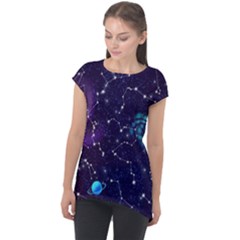 Realistic Night Sky With Constellations Cap Sleeve High Low Top