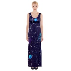 Realistic Night Sky With Constellations Thigh Split Maxi Dress