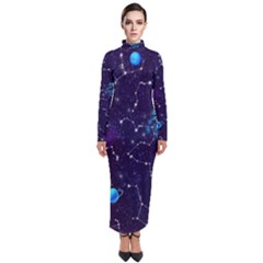 Realistic Night Sky With Constellations Turtleneck Maxi Dress