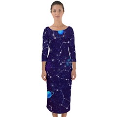 Realistic Night Sky With Constellations Quarter Sleeve Midi Bodycon Dress