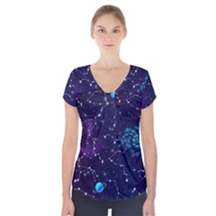 Realistic Night Sky With Constellations Short Sleeve Front Detail Top