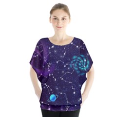 Realistic Night Sky With Constellations Batwing Chiffon Blouse