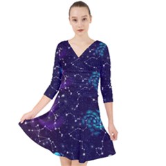 Realistic Night Sky With Constellations Quarter Sleeve Front Wrap Dress