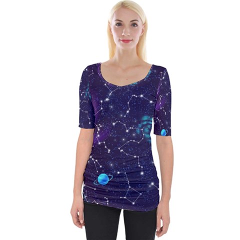 Realistic Night Sky With Constellations Wide Neckline T-shirt by Cemarart