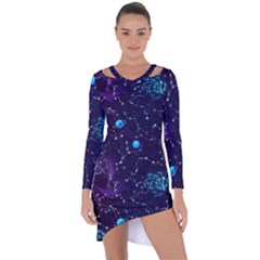 Realistic Night Sky With Constellations Asymmetric Cut-Out Shift Dress