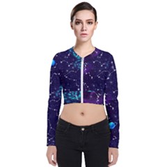Realistic Night Sky With Constellations Long Sleeve Zip Up Bomber Jacket