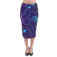 Realistic Night Sky With Constellations Velvet Midi Pencil Skirt