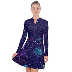 Realistic Night Sky With Constellations Long Sleeve Panel Dress
