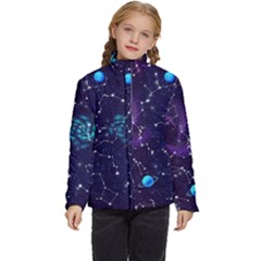 Realistic Night Sky With Constellations Kids  Puffer Bubble Jacket Coat