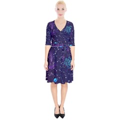 Realistic Night Sky With Constellations Wrap Up Cocktail Dress